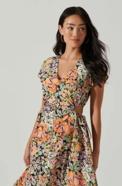Miranda Floral Print Midi Dress -Sun Gaia Dresses Shop ACDR101340B ORANGEBLACKFLORAL 3