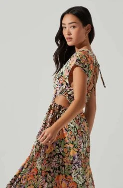 Miranda Floral Print Midi Dress -Sun Gaia Dresses Shop ACDR101340B ORANGEBLACKFLORAL 4