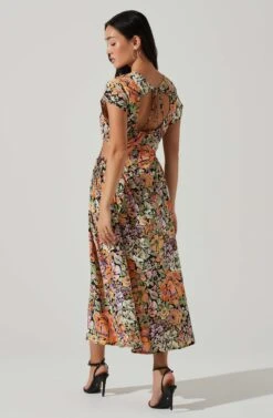 Miranda Floral Print Midi Dress -Sun Gaia Dresses Shop ACDR101340B ORANGEBLACKFLORAL 5