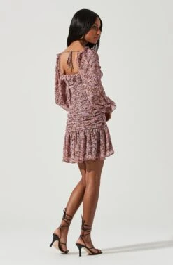 Carmella Sweetheart Ruched Long Sleeve Mini Dress -Sun Gaia Dresses Shop ACDR101356 BLACKPINKFLORAL 1367