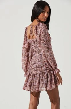 Carmella Sweetheart Ruched Long Sleeve Mini Dress -Sun Gaia Dresses Shop ACDR101356 BLACKPINKFLORAL 1369