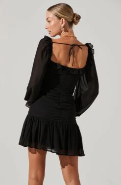 Carmella Sweetheart Ruched Long Sleeve Mini Dress -Sun Gaia Dresses Shop ACDR101356 BLACK 4