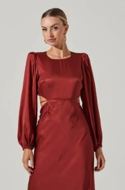 Quinn Cutout Long Sleeve Midi Dress -Sun Gaia Dresses Shop ACDR101358S BRICK 4