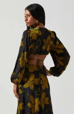 Quinn Floral Cutout Midi Dress -Sun Gaia Dresses Shop ACDR101358 BLACKMUSTARDFLORAL 6
