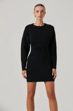 Jayne Ruched Mini Sweater Dress -Sun Gaia Dresses Shop ACDR101372 BLACK 2