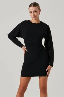 Jayne Ruched Mini Sweater Dress -Sun Gaia Dresses Shop ACDR101372 BLACK 3