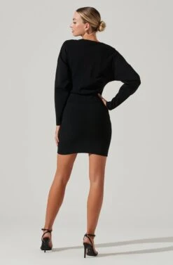 Jayne Ruched Mini Sweater Dress -Sun Gaia Dresses Shop ACDR101372 BLACK 4