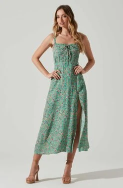 Elsie Floral Midi Dress -Sun Gaia Dresses Shop ACDR101374V GREENMAGENTADITSY 1