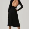 Delancy Open Back Long Sleeve Midi Dress -Sun Gaia Dresses Shop ACDR101379 BLACK 13851