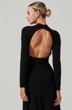 Delancy Open Back Long Sleeve Midi Dress 17 Delancy Open Back Long Sleeve Midi Dress -Sun Gaia Dresses Shop ACDR101379 BLACK 13881