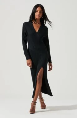 Astrid Ribbed Knit Midi Dress 15 Astrid Ribbed Knit Midi Dress -Sun Gaia Dresses Shop ACDR101384 BLACK 1446