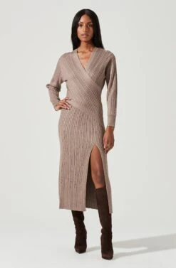 Astrid Ribbed Knit Midi Dress 19 Astrid Ribbed Knit Midi Dress -Sun Gaia Dresses Shop ACDR101384 TOFFEE 1462
