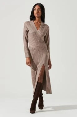 Astrid Ribbed Knit Midi Dress 17 Astrid Ribbed Knit Midi Dress -Sun Gaia Dresses Shop ACDR101384 TOFFEE 1465