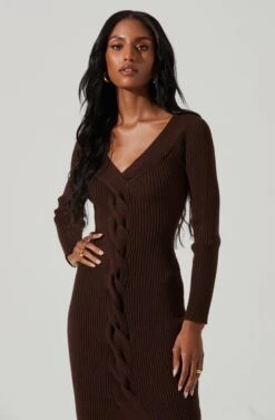 Vesper Ribbed Knit Sweater Midi Dress -Sun Gaia Dresses Shop ACDR101387 DARKBROWN 4
