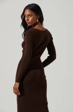 Vesper Ribbed Knit Sweater Midi Dress -Sun Gaia Dresses Shop ACDR101387 DARKBROWN 5