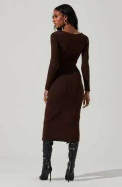Vesper Ribbed Knit Sweater Midi Dress -Sun Gaia Dresses Shop ACDR101387 DARKBROWN 6