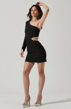 Lavinia Cutout One Shoulder Mini Dress -Sun Gaia Dresses Shop ACDR101402 BLACK 0749