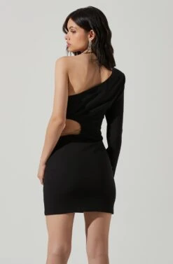 Lavinia Cutout One Shoulder Mini Dress -Sun Gaia Dresses Shop ACDR101402 BLACK 3