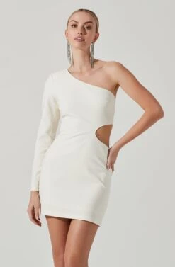 Lavinia Cutout One Shoulder Mini Dress -Sun Gaia Dresses Shop ACDR101402 OFFWHITE 2