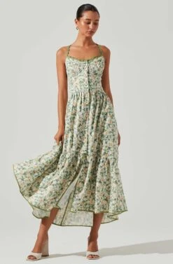 Yamila Floral Eyelet Midi Dress 10 Yamila Floral Eyelet Midi Dress -Sun Gaia Dresses Shop ACDR101467 OLIVEYELLOWFLORAL 2