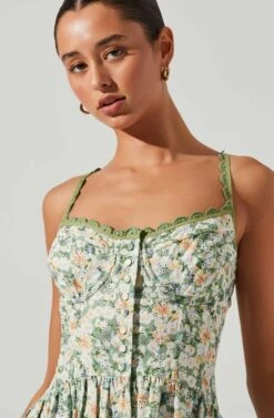 Yamila Floral Eyelet Midi Dress 11 Yamila Floral Eyelet Midi Dress -Sun Gaia Dresses Shop ACDR101467 OLIVEYELLOWFLORAL 4