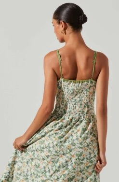 Yamila Floral Eyelet Midi Dress 12 Yamila Floral Eyelet Midi Dress -Sun Gaia Dresses Shop ACDR101467 OLIVEYELLOWFLORAL 5