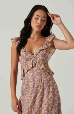 Olivette Floral Ruffle Midi Dress -Sun Gaia Dresses Shop ACDR101511 PINKYELLOWFLORAL 2