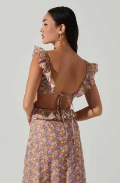 Olivette Floral Ruffle Midi Dress -Sun Gaia Dresses Shop ACDR101511 PINKYELLOWFLORAL 4