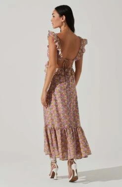 Olivette Floral Ruffle Midi Dress -Sun Gaia Dresses Shop ACDR101511 PINKYELLOWFLORAL 5