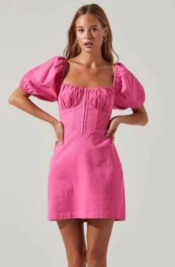 Kelilah Puff Sleeve Bustier Mini Dress -Sun Gaia Dresses Shop ACDR101512 HOTPINK 2