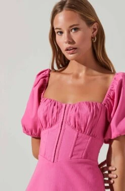 Kelilah Puff Sleeve Bustier Mini Dress -Sun Gaia Dresses Shop ACDR101512 HOTPINK 3