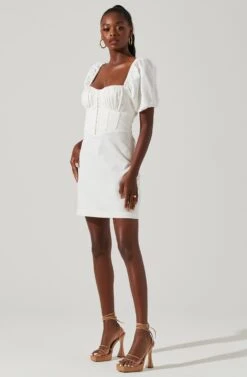 Kelilah Puff Sleeve Bustier Mini Dress -Sun Gaia Dresses Shop ACDR101512 OFFWHITE 1