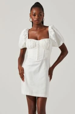 Kelilah Puff Sleeve Bustier Mini Dress -Sun Gaia Dresses Shop ACDR101512 OFFWHITE 2