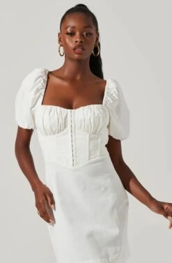 Kelilah Puff Sleeve Bustier Mini Dress -Sun Gaia Dresses Shop ACDR101512 OFFWHITE 3