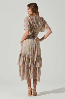 Adella Floral Flutter Sleeve Ruffle Midi Dress -Sun Gaia Dresses Shop ACDR101520C GREENPINKMULTIFLR 6