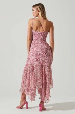 Malvina One Shoulder Floral Midi Dress -Sun Gaia Dresses Shop ACDR101528 PINKFLORAL 4