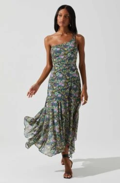 Malvina One Shoulder Floral Midi Dress -Sun Gaia Dresses Shop ACDR101528 PURPLEYELLOWMULTI 2