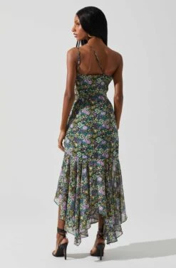 Malvina One Shoulder Floral Midi Dress -Sun Gaia Dresses Shop ACDR101528 PURPLEYELLOWMULTI 5
