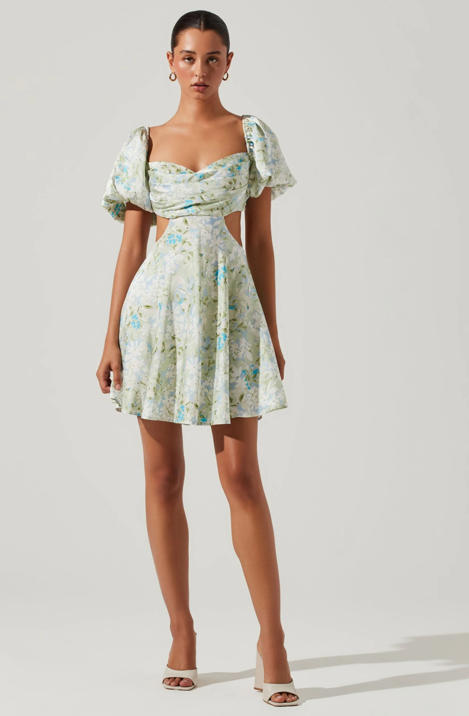 Clarita Floral Cutout Puff Sleeve Mini Dress 3 Clarita Floral Cutout Puff Sleeve Mini Dress