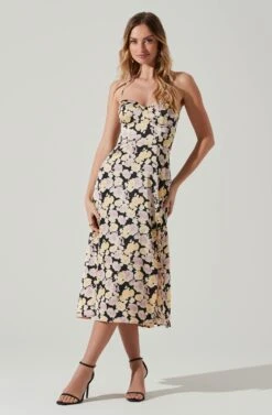 Gala Bustier Cross Strap Midi Dress 28 Gala Bustier Cross Strap Midi Dress -Sun Gaia Dresses Shop ACDR101545 BLACKPURPLEFLORAL 1