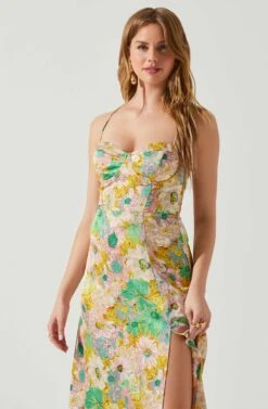 Gala Bustier Cross Strap Midi Dress 23 Gala Bustier Cross Strap Midi Dress -Sun Gaia Dresses Shop ACDR101545 CORALYELLOWFLORAL 3