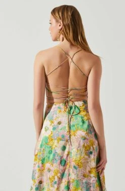 Gala Bustier Cross Strap Midi Dress 26 Gala Bustier Cross Strap Midi Dress -Sun Gaia Dresses Shop ACDR101545 CORALYELLOWFLORAL 5