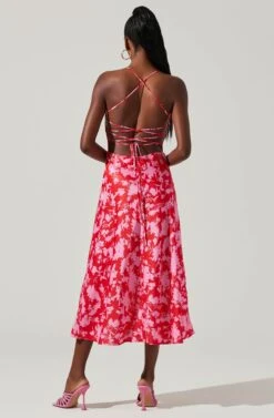 Gala Bustier Cross Strap Midi Dress 21 Gala Bustier Cross Strap Midi Dress -Sun Gaia Dresses Shop ACDR101545 REDPINKMULTI 4