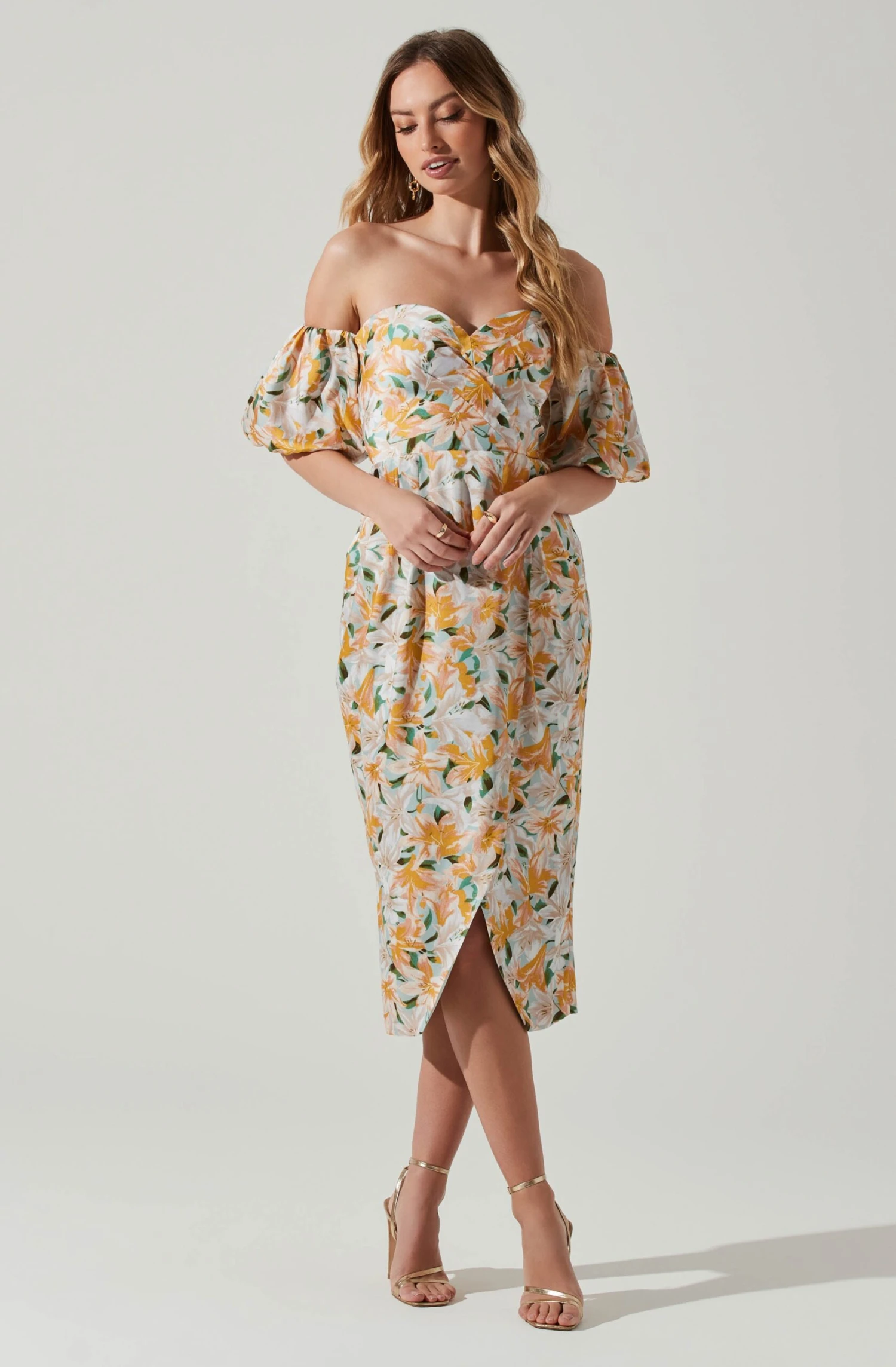 Zurina Floral Off Shoulder Midi Dress 3 Zurina Floral Off Shoulder Midi Dress