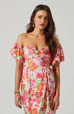 Zurina Floral Off Shoulder Midi Dress 21 Zurina Floral Off Shoulder Midi Dress -Sun Gaia Dresses Shop ACDR101549 PINKFLORAL 4