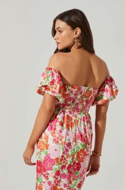 Zurina Floral Off Shoulder Midi Dress 23 Zurina Floral Off Shoulder Midi Dress -Sun Gaia Dresses Shop ACDR101549 PINKFLORAL 5
