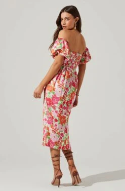 Zurina Floral Off Shoulder Midi Dress 24 Zurina Floral Off Shoulder Midi Dress -Sun Gaia Dresses Shop ACDR101549 PINKFLORAL 6