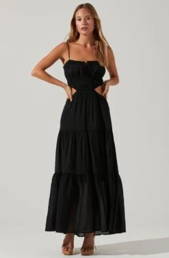 Odina Smocked Cutout Tiered Maxi Dress -Sun Gaia Dresses Shop ACDR101551S BLACK 1