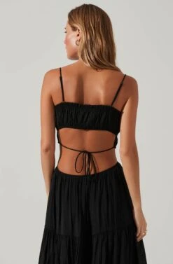 Odina Smocked Cutout Tiered Maxi Dress -Sun Gaia Dresses Shop ACDR101551S BLACK 4