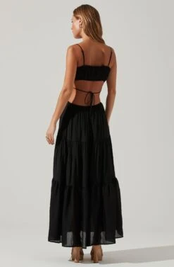 Odina Smocked Cutout Tiered Maxi Dress -Sun Gaia Dresses Shop ACDR101551S BLACK 5